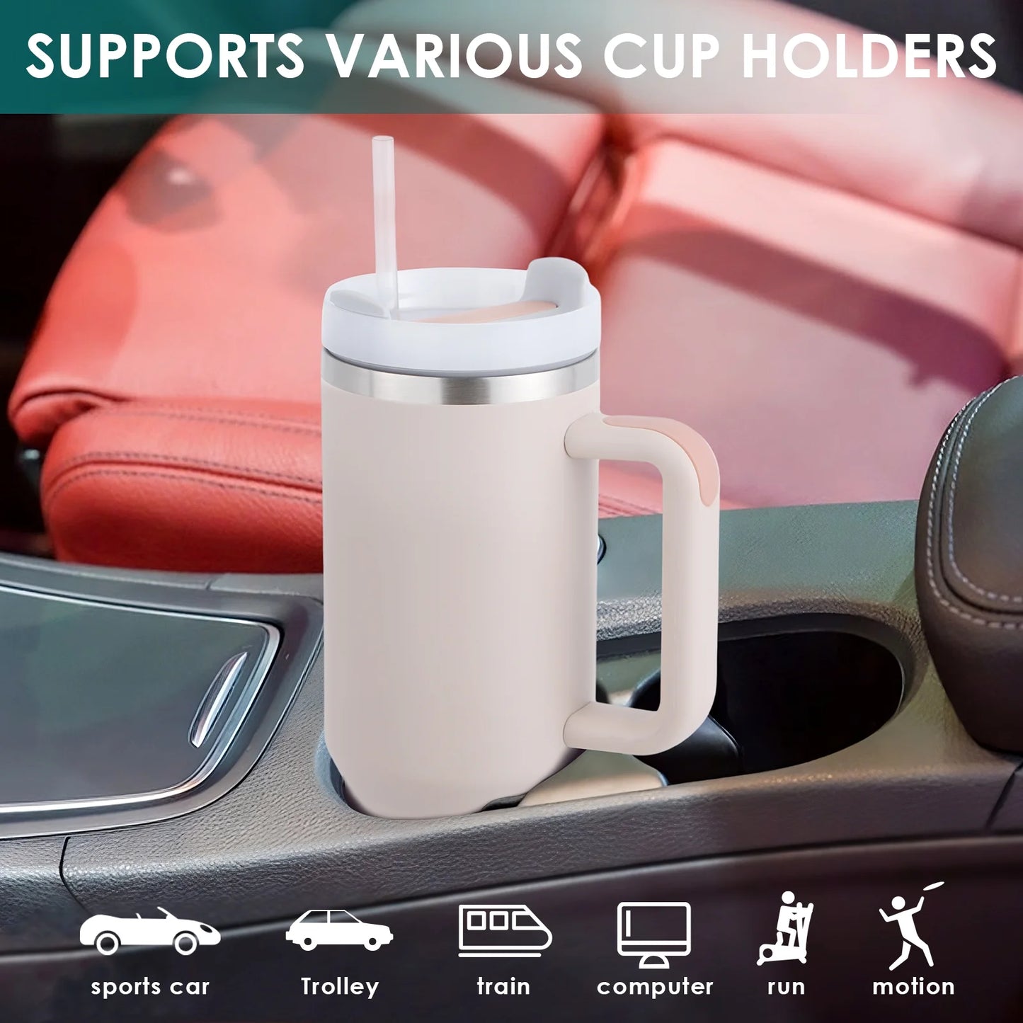 40 Oz Tumbler with Handle and Straw, Travel Mug for Car, 2-In-1 Lid Stainless Steel Tumblers