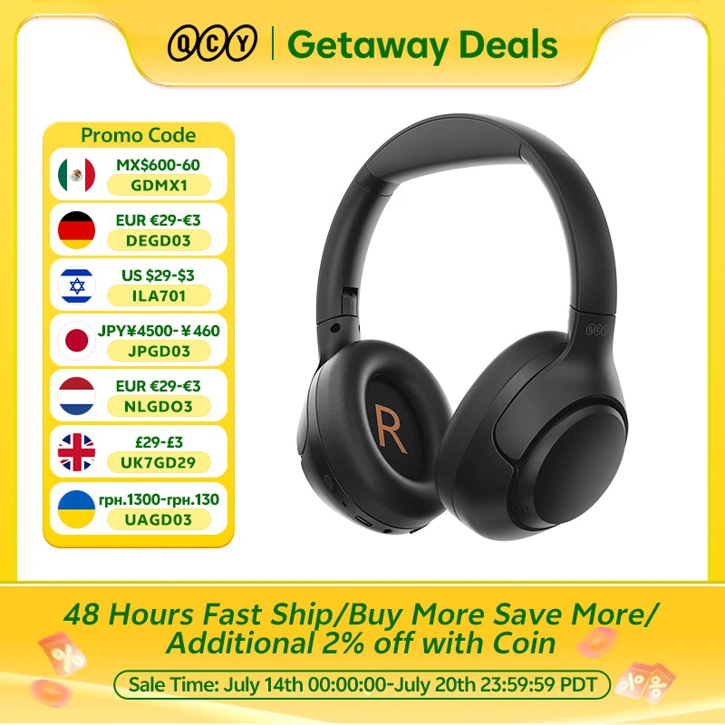 H3 ANC Wireless Headphones Bluetooth 5.4 Hi-Res Audio over Ear Headset 43Db Hybrid Active Noise Cancellation Earphones 60H