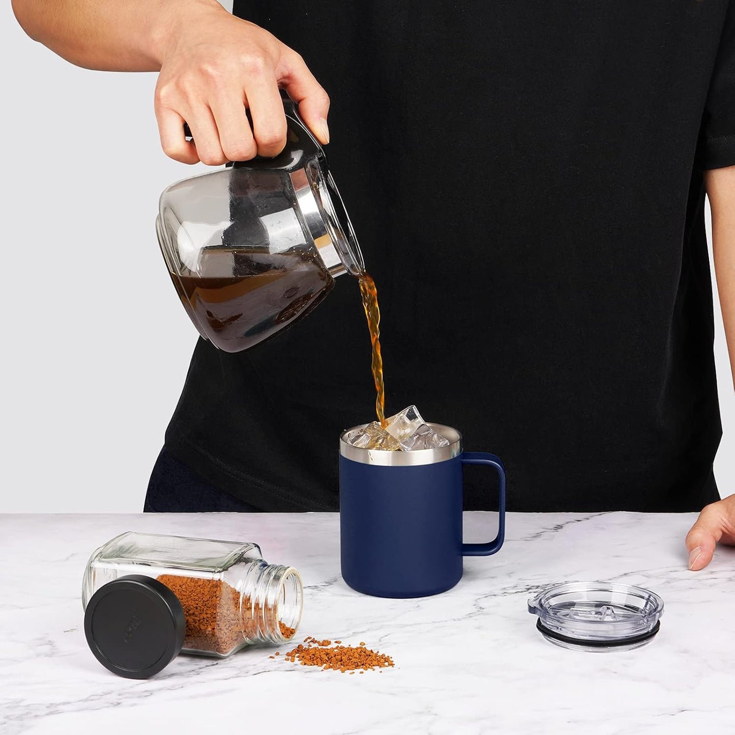 2 Pack Stainless Steel Coffee Mugs with Handle, 12Oz Insulated Coffee Mug, Double Wall Vacuum Insulated Camping Mug with Lid, Thermal Coffee Mug for Coffee, Tea, Hot and Cold Drinks (Navy Blue)