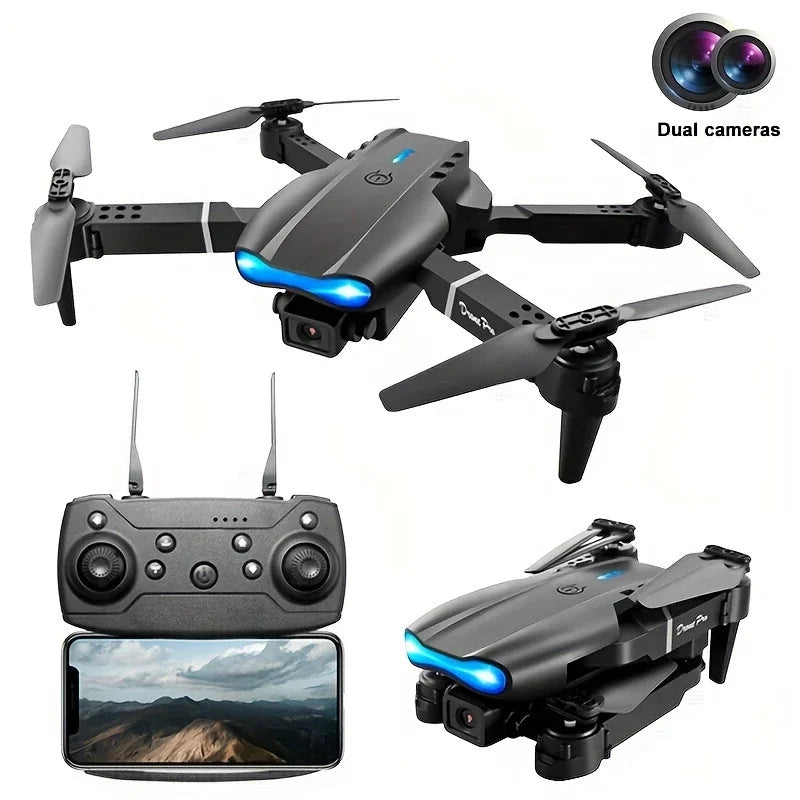 Mini Foldable RC Quadcopter E99 - Dual Camera Aerial Drone with 4K HD, Hold Mode & LED Lights | WIFI Remote Control Toy