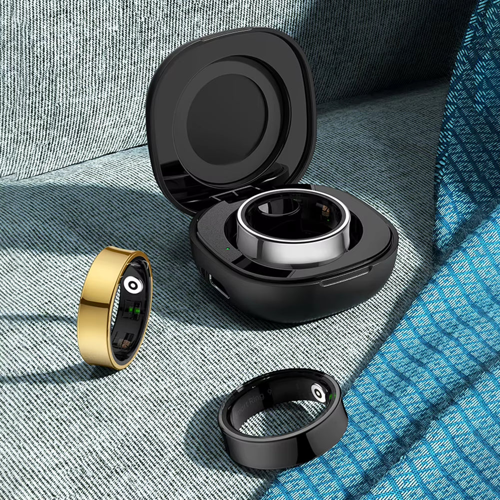 R09 Smart Ring Waterproof Health and Sleep Monitor with Temperature Tracking and Charging Case for Men and Women