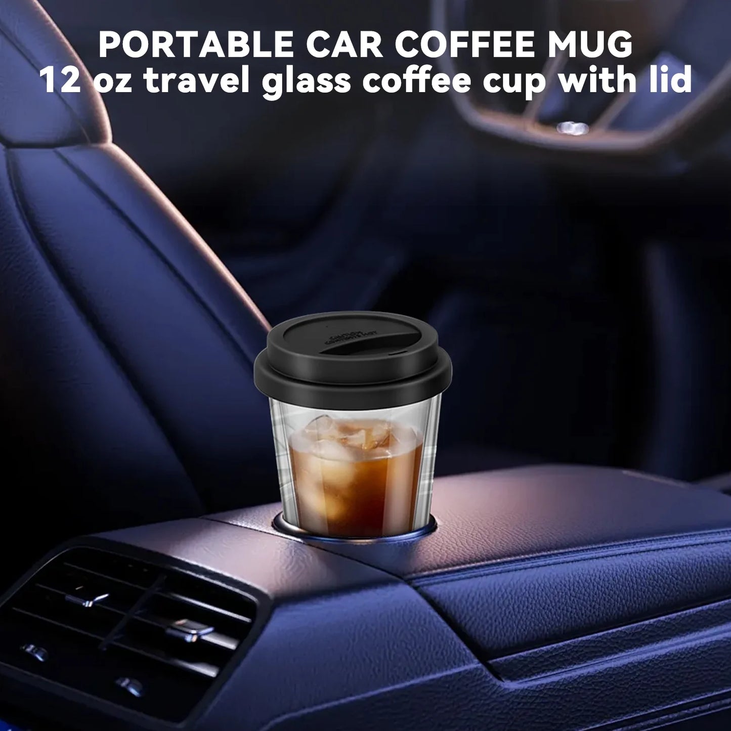 2 Piece 12Oz Double Glass Coffee Mugs with Silicone Lid,Drinking Insulated Coffee Cups with Lid,Clear,Dishwasher Safe Reusable