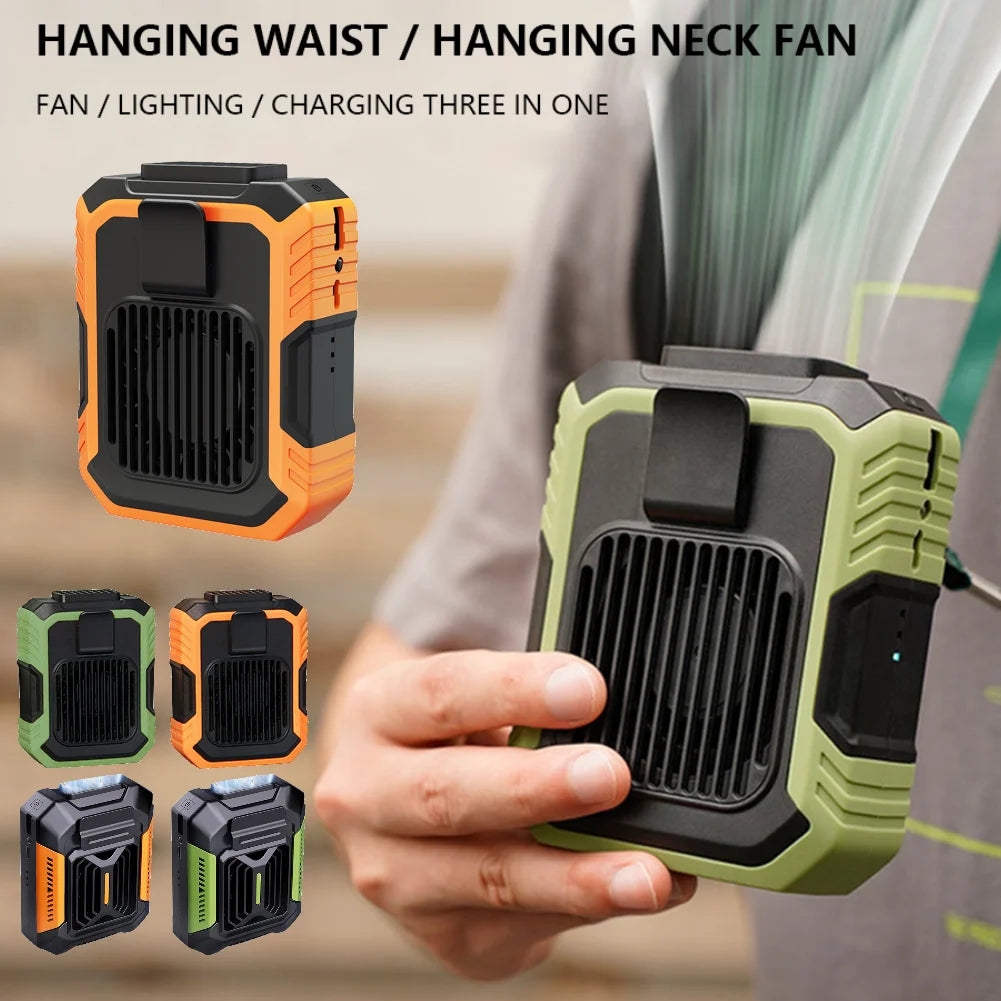 Waist Clip Fan Portable Mini Hanging Neck Fan USB Rechargeable Fan Small Outdoor Camping Waist Fan with Power Bank LED Light