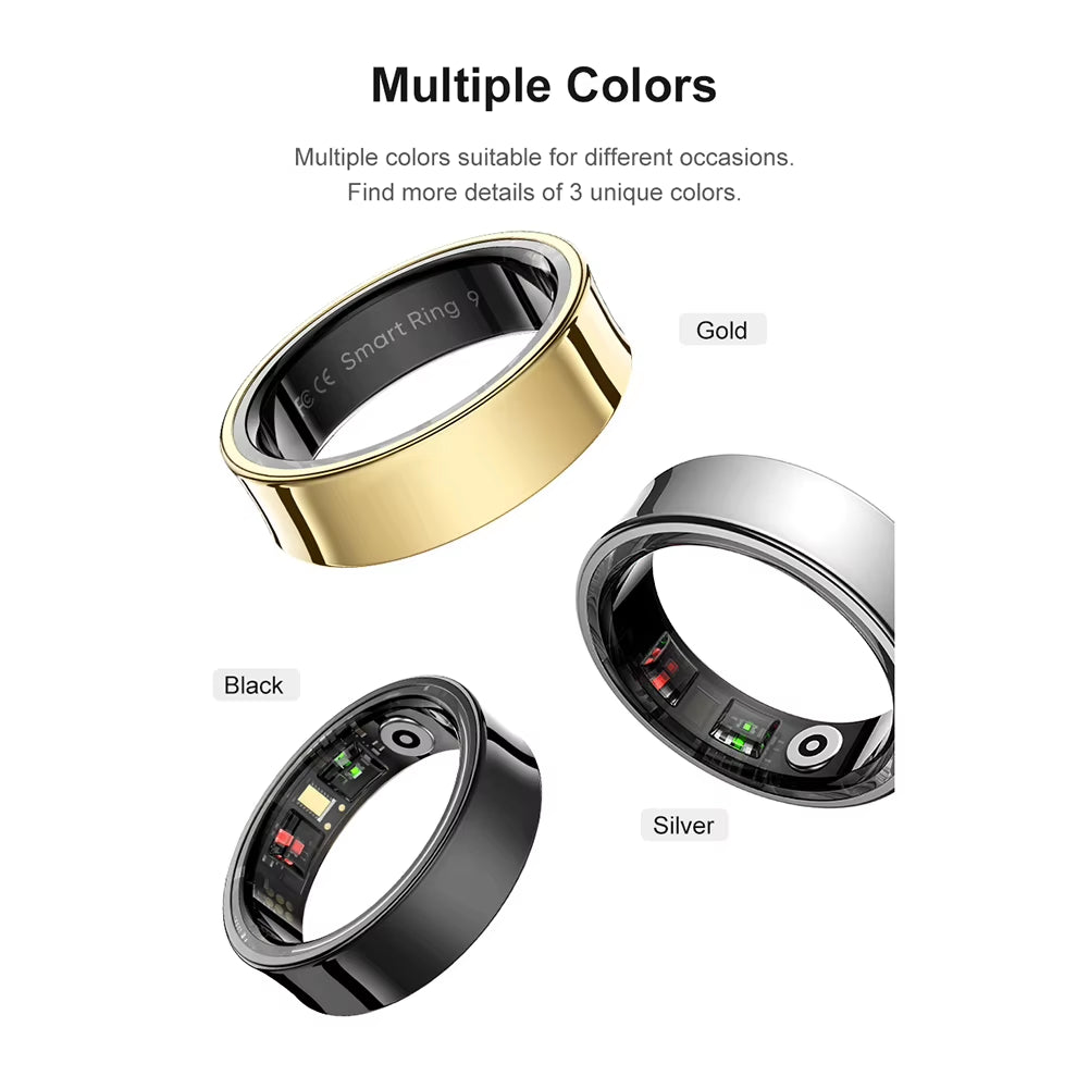 R09 Smart Ring Waterproof Health and Sleep Monitor with Temperature Tracking and Charging Case for Men and Women