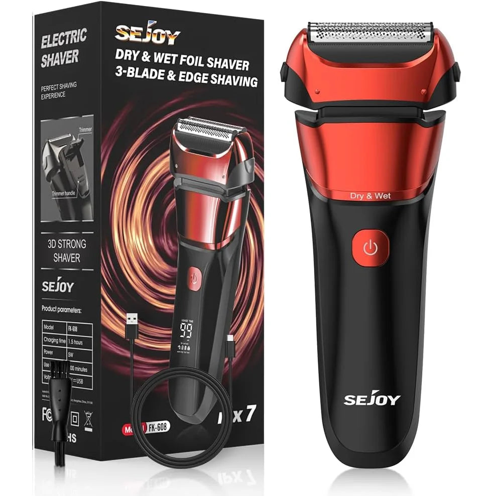 Electric Razor for Men Foil Shaver with 3-Blade Edge Shaving Area, 7500 RPM High Speed Motor Digital Power Display Mens El