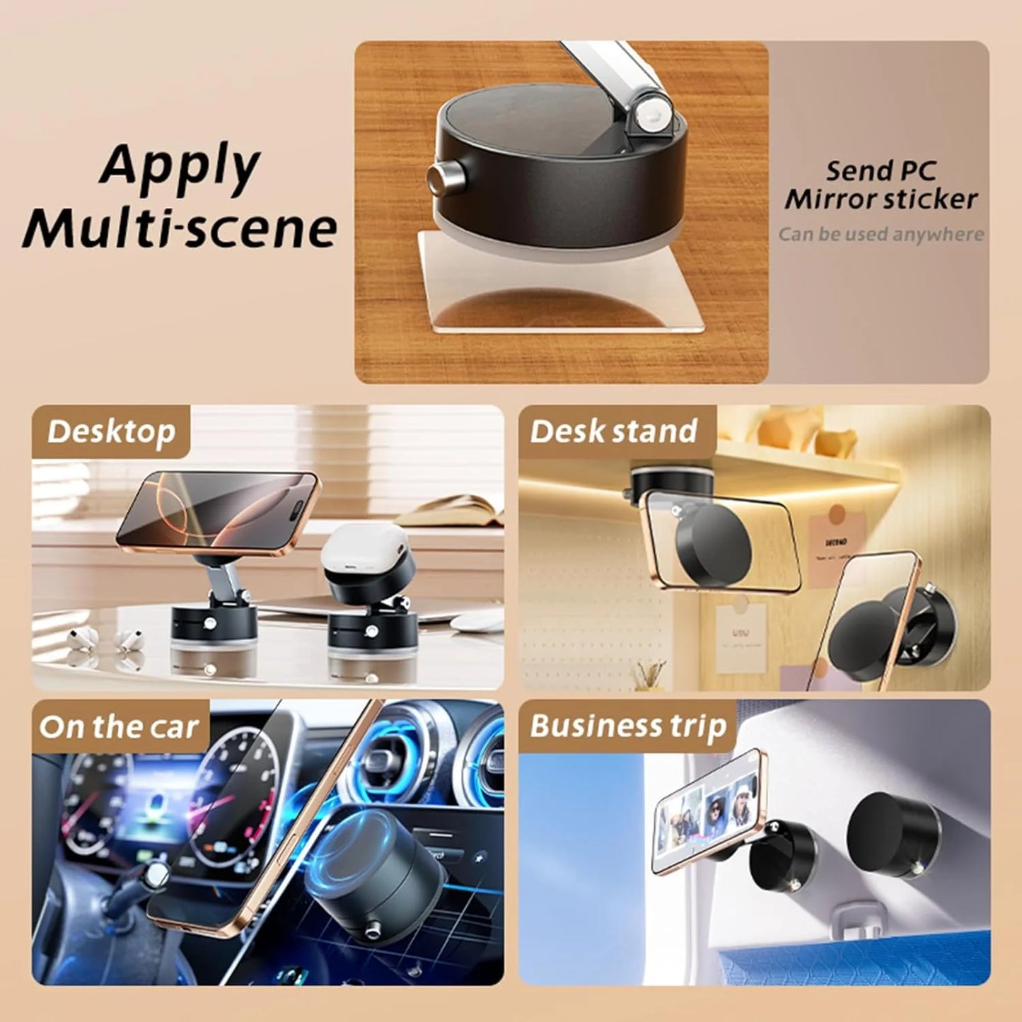 Vacuum Magnetic Phone Holder Updated Suction Cup Phone Mount Foldable Multi-Scenario Application 360° Adjustable Magnetic Phone Holder for Gym/Kitchen/Bathroom/Car/Desktop(Black)