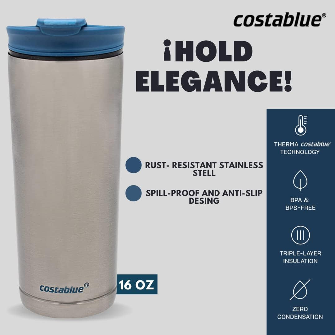 Travel Coffee Mug - 16 Oz. Stainless Steel Insulated Coffee Mug, Leak Proof Tumbler W/Dishwasher Safe Lid, Double Wall Travel Coffee Cup, Reusable Insulated Tumbler for Hot & Cold Beverages