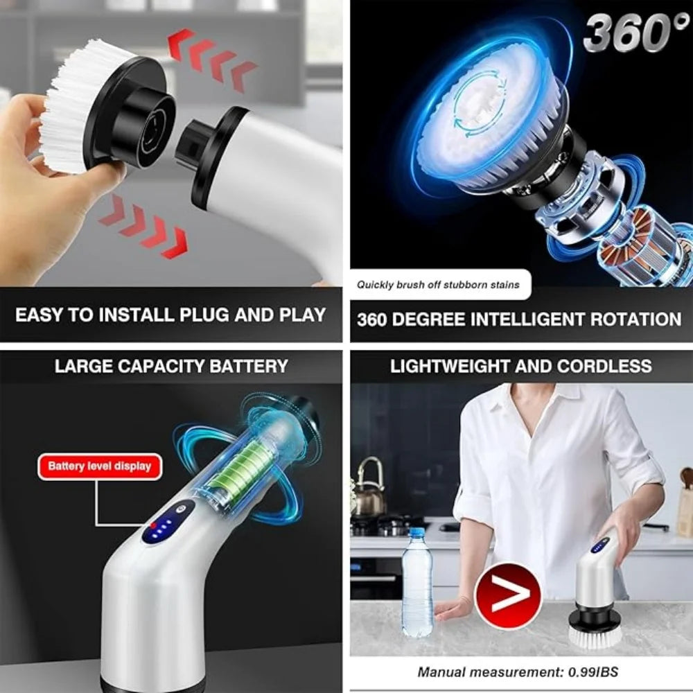 BRIEFNESS Cordless Electric Cleaning Brush 10-In-1 Multifunctional Spin Scrubber Kitchen Bathroom Cleaning Brush Rotary Cleaners