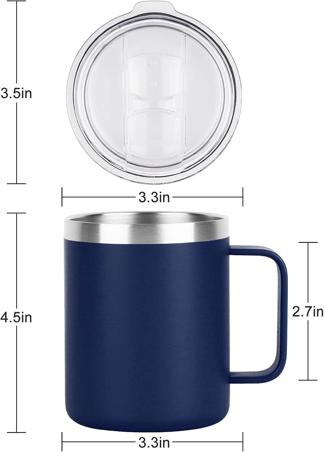6 Pack Stainless Steel Coffee Mug, 12Oz Insulated Coffee Mug Cup with Handle, Double Wall Vacuum Coffee Cup with Lid, Insulated Caming Mug, Thermal Coffee Mug for Hot and Cold Drinks (Navy Blue)