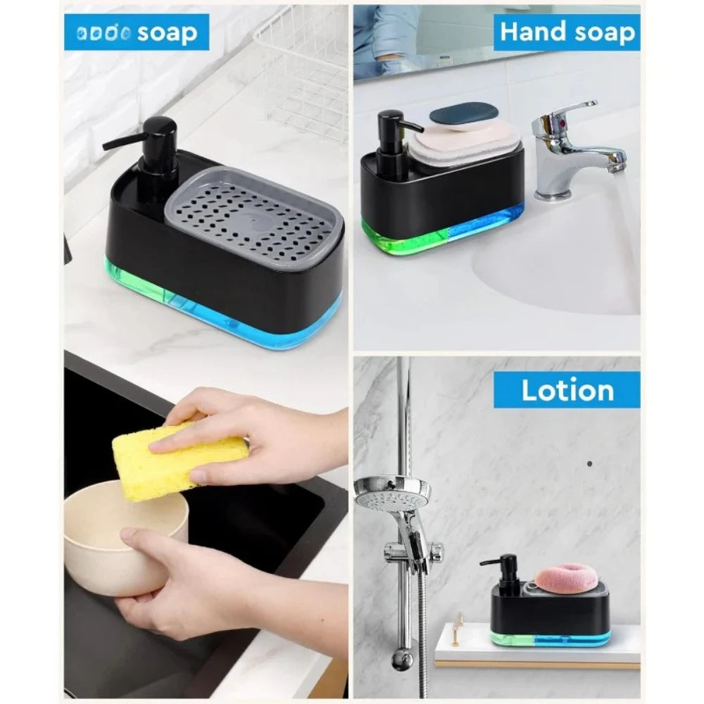 Hand and Soap Dispenser Set for Kitchen, Dual with Sponge Holder, 3-In-1 Countertop Pump for Kitchen Sink, Useful Gadgets