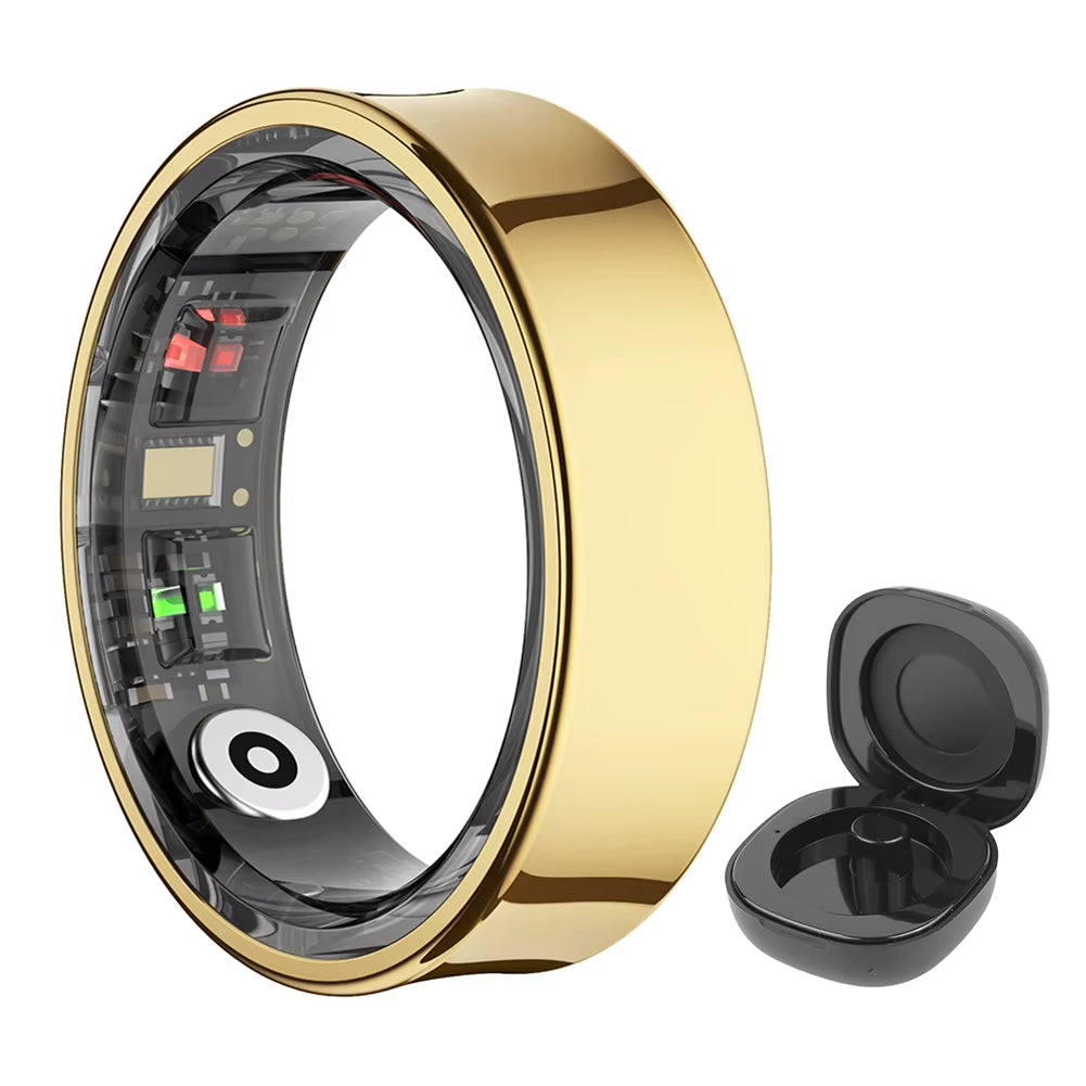 R09 Smart Ring Waterproof Health and Sleep Monitor with Temperature Tracking and Charging Case for Men and Women