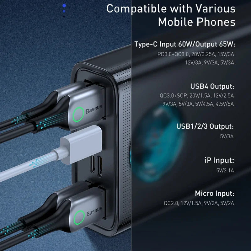 Power Bank 30000Mah 65W PD3.0 Quick Charging 3.0 FCP SCP Portable External for Iphone 14 12 13 Laptop Tablet Power Bank