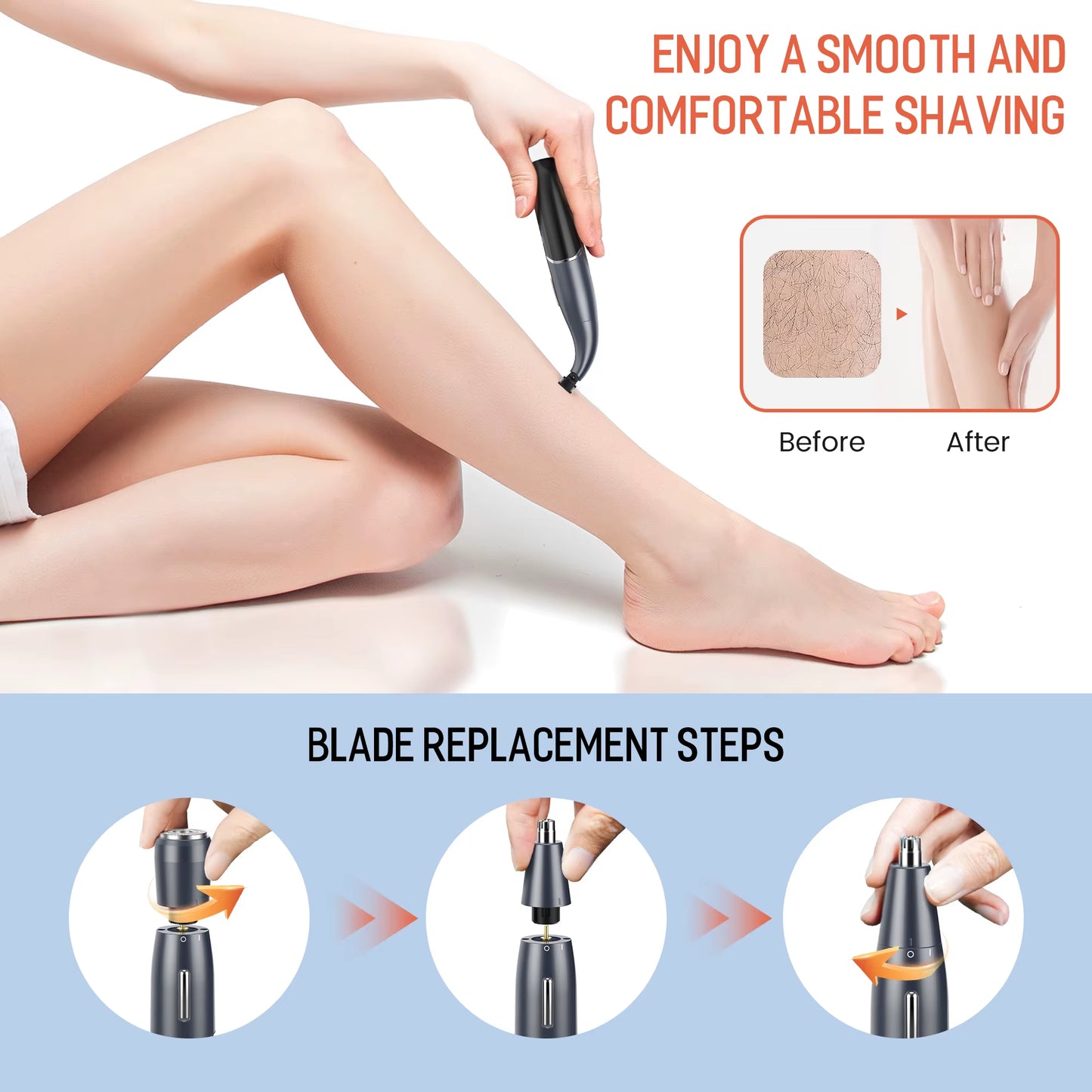 6 in 1 Body Hair Trimmer Kit Electric Beard Shaver Men&Women Nose Hair Trimmer Eyebrow Razor Portable Body Shaver IPX5