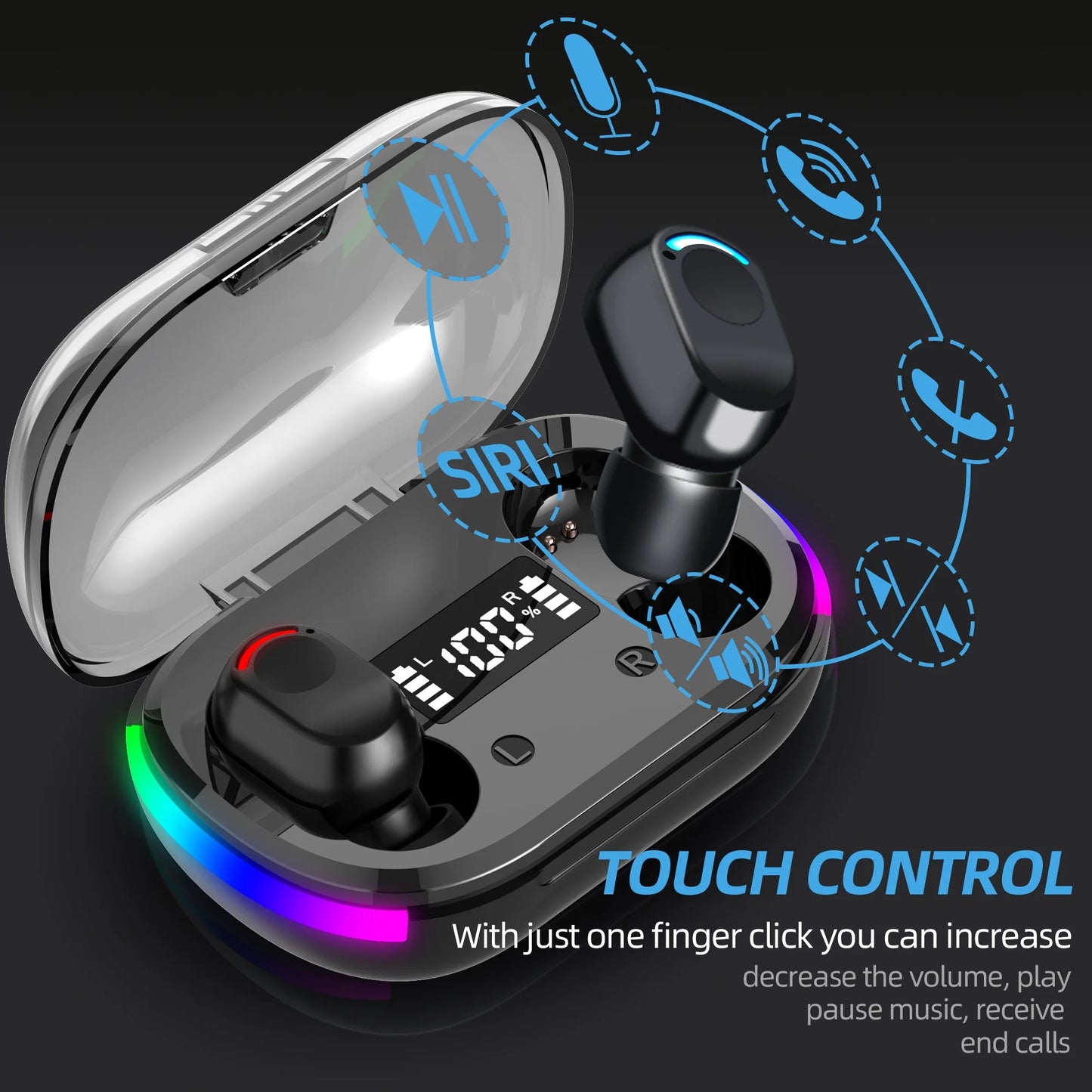 Wireless Earbuds, Bluetooth 5.3 Gaming Wireless Headphones IPX7 Waterproof TWS Deep Bass Stereo Noise Cancelling Headset in Ear with Charging Case LED Battery Display for Sport Android/Ios