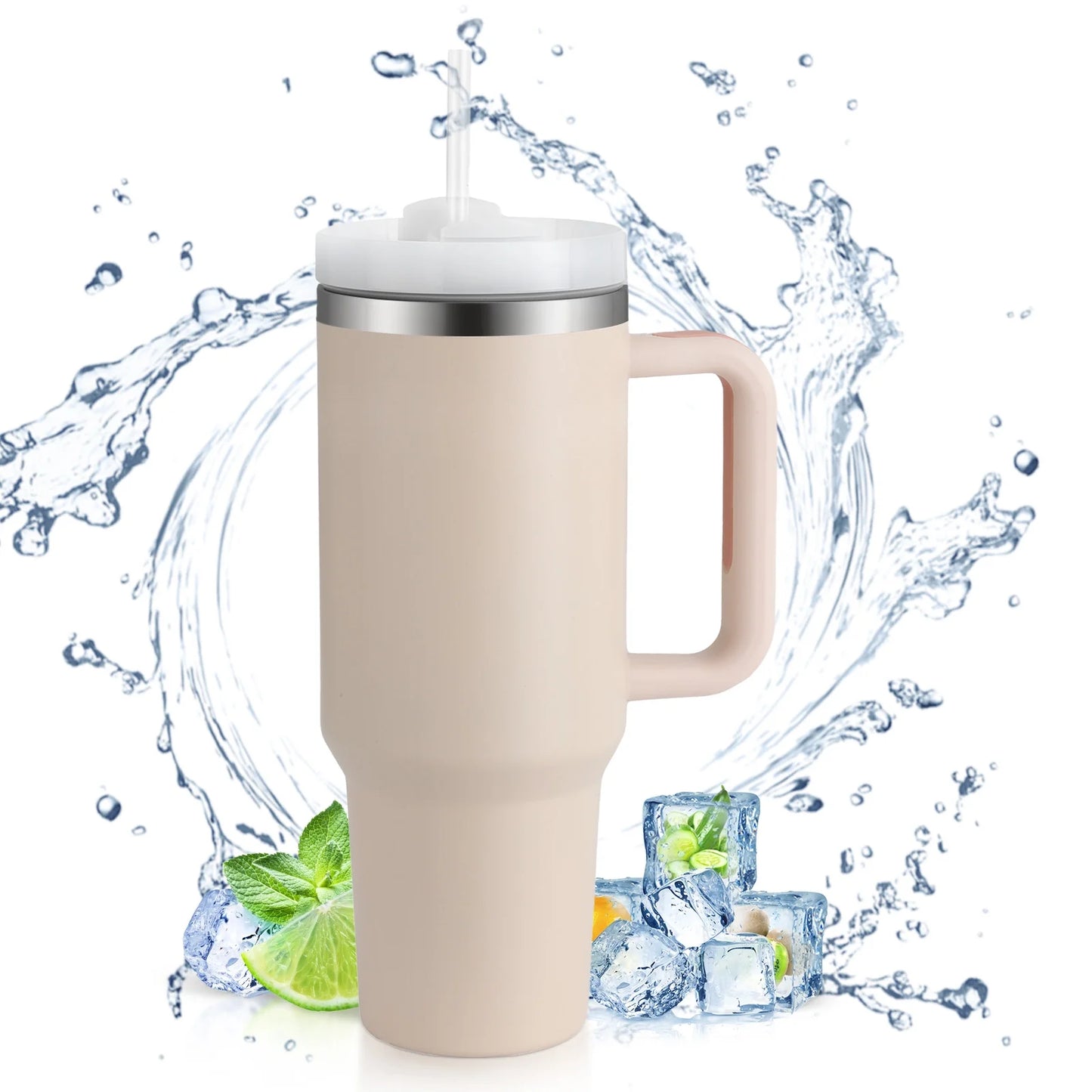 40 Oz Tumbler with Handle and Straw, Travel Mug for Car, 2-In-1 Lid Stainless Steel Tumblers