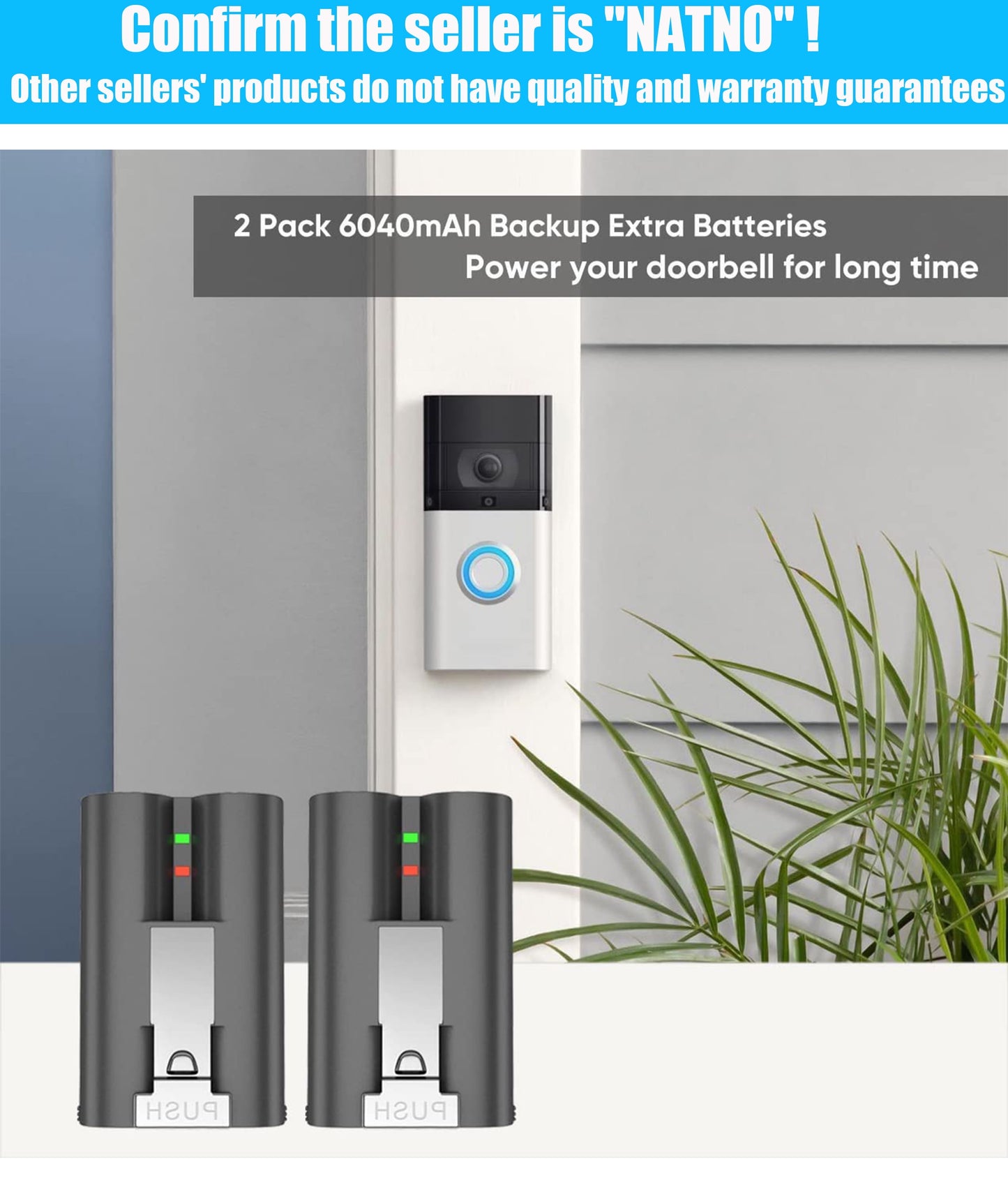2-Pack 6040Mah Rechargeable 3.65V Battery Compatible with Video Rings Doorbell Camera Battery for 2/3/3Plus/4 Spotlight Camera, Stick up Camera and Peephole Camera