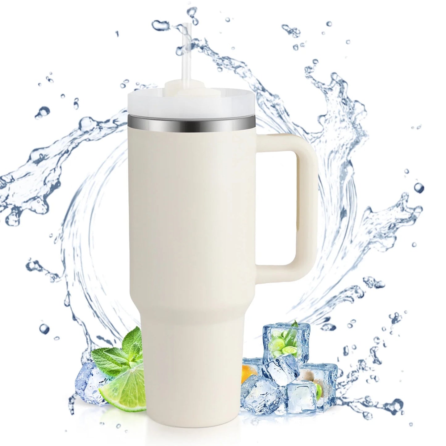 40 Oz Tumbler with Handle and Straw, Travel Mug for Car, 2-In-1 Lid Stainless Steel Tumblers