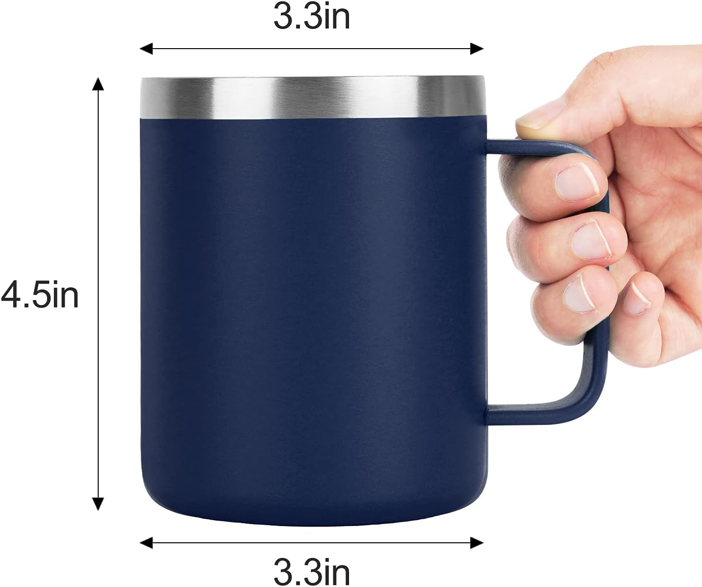 2 Pack Stainless Steel Coffee Mugs with Handle, 12Oz Insulated Coffee Mug, Double Wall Vacuum Insulated Camping Mug with Lid, Thermal Coffee Mug for Coffee, Tea, Hot and Cold Drinks (Navy Blue)