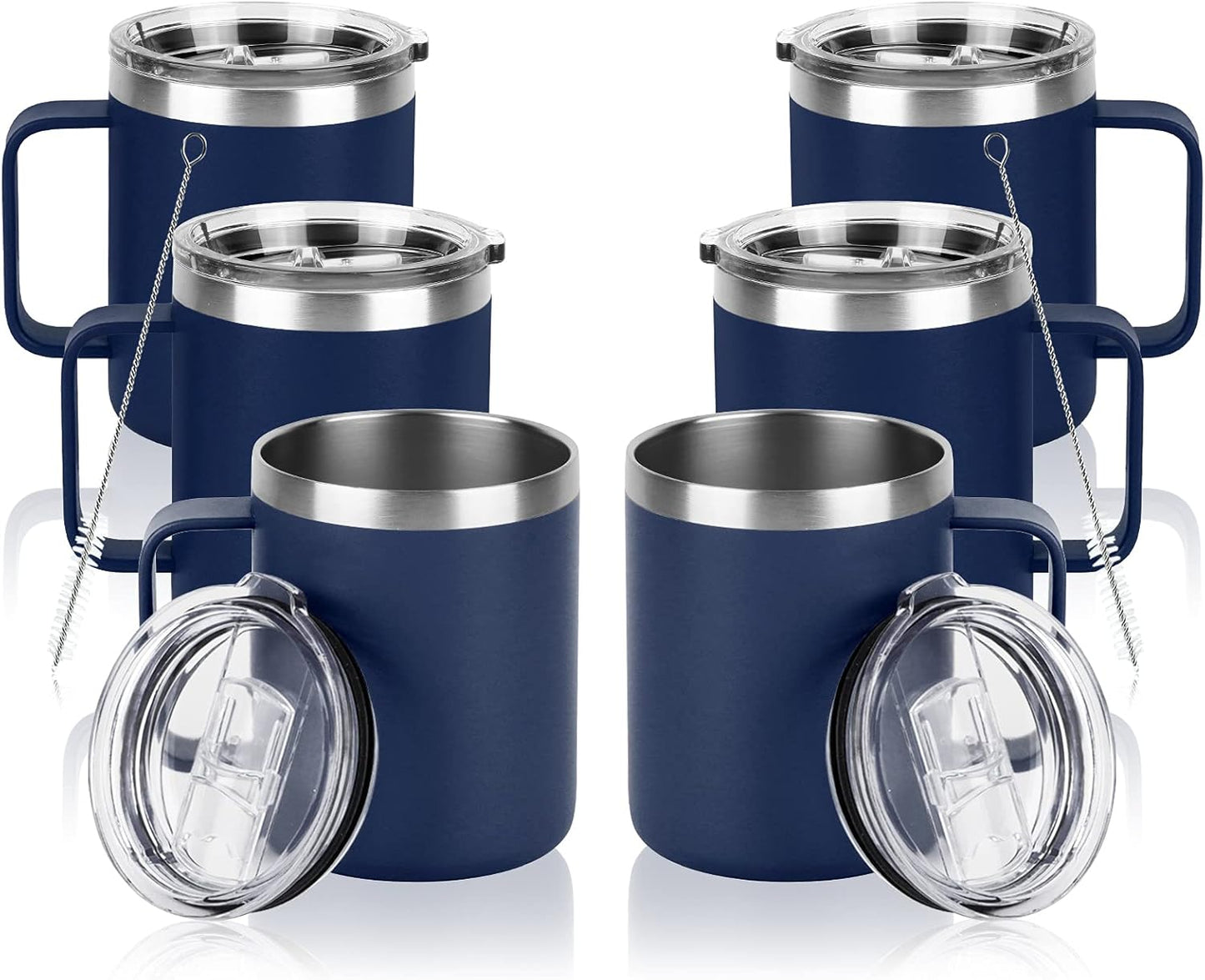 6 Pack Stainless Steel Coffee Mug, 12Oz Insulated Coffee Mug Cup with Handle, Double Wall Vacuum Coffee Cup with Lid, Insulated Caming Mug, Thermal Coffee Mug for Hot and Cold Drinks (Navy Blue)