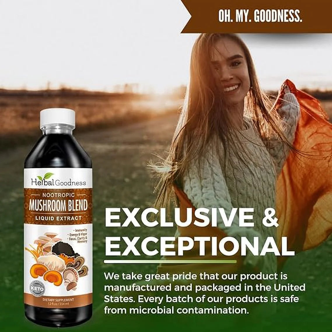 Mushroom Supplements Blends Liquid Extract with Reishi, Lion'S Mane, Chaga, Turkey Tails - Organic Lions Mane Nootropic Brain Supplements for Memory and Focus - 12Oz |