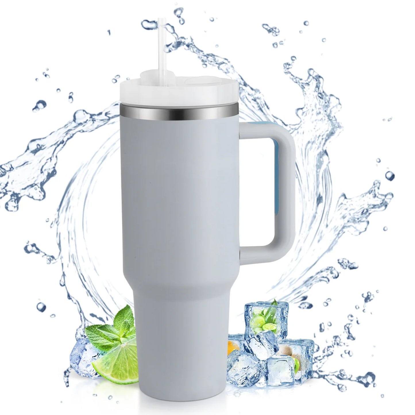 40 Oz Tumbler with Handle and Straw, Travel Mug for Car, 2-In-1 Lid Stainless Steel Tumblers