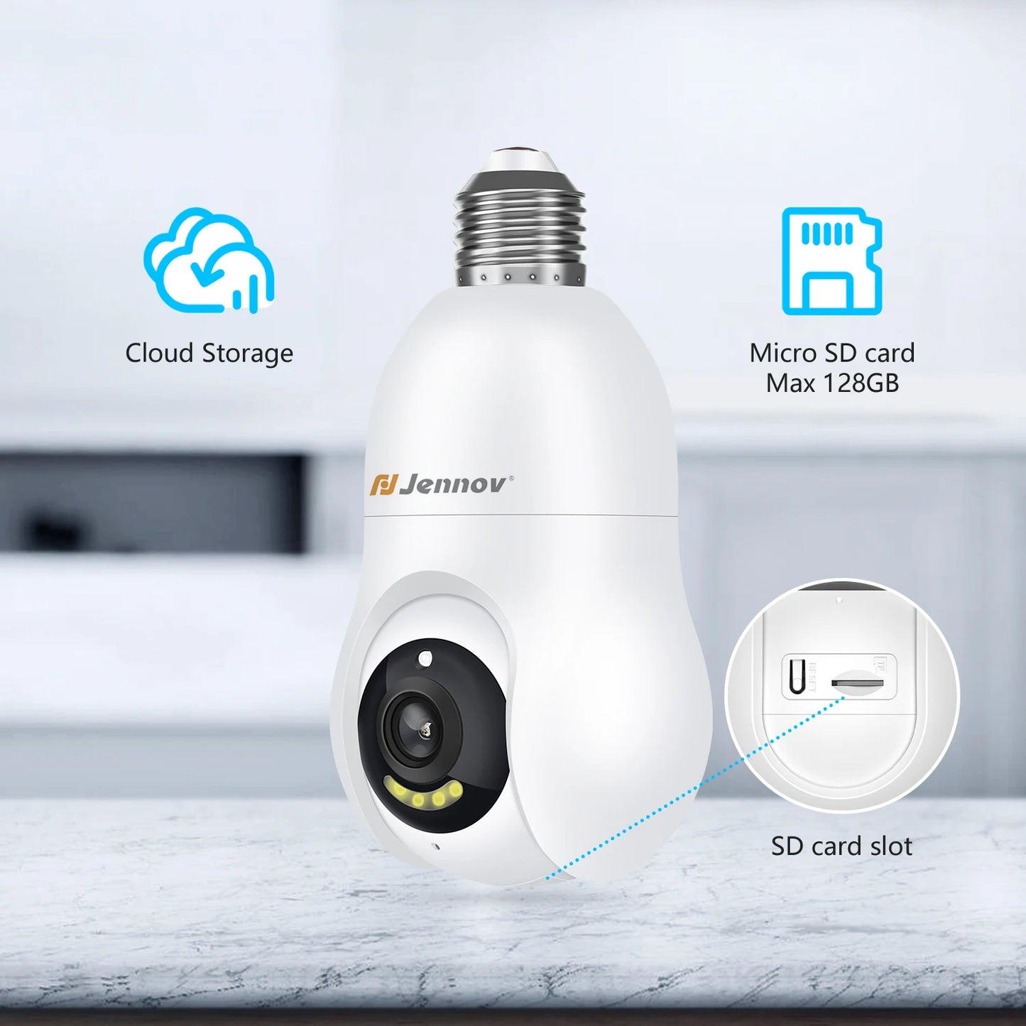 2K/3MP Light Bulb Security Camera, 2.4Ghz Wi-Fi Security Camera Wireless Outdoor, 360° Indoor Light Socket Camera