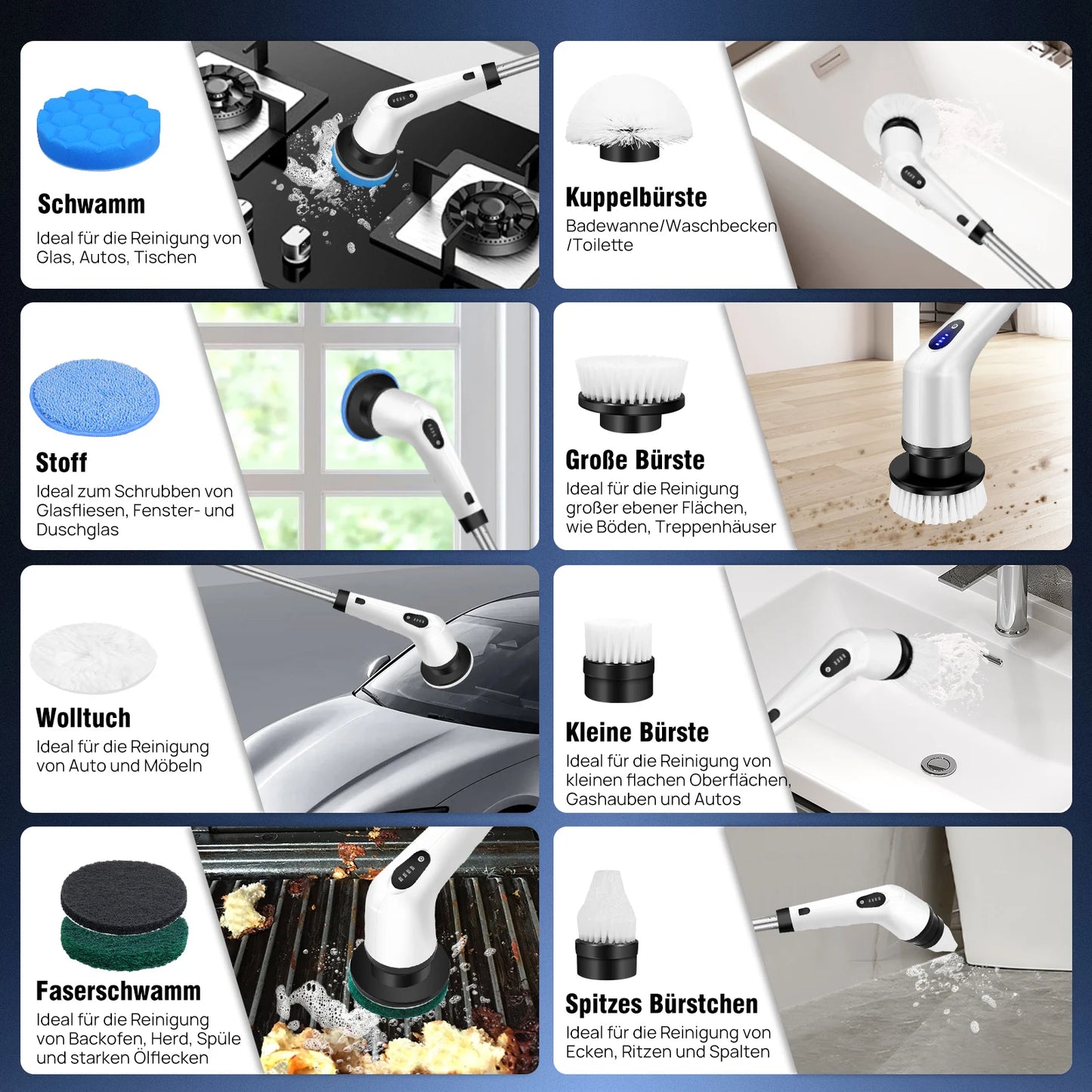 BRIEFNESS Cordless Electric Cleaning Brush 10-In-1 Multifunctional Spin Scrubber Kitchen Bathroom Cleaning Brush Rotary Cleaners