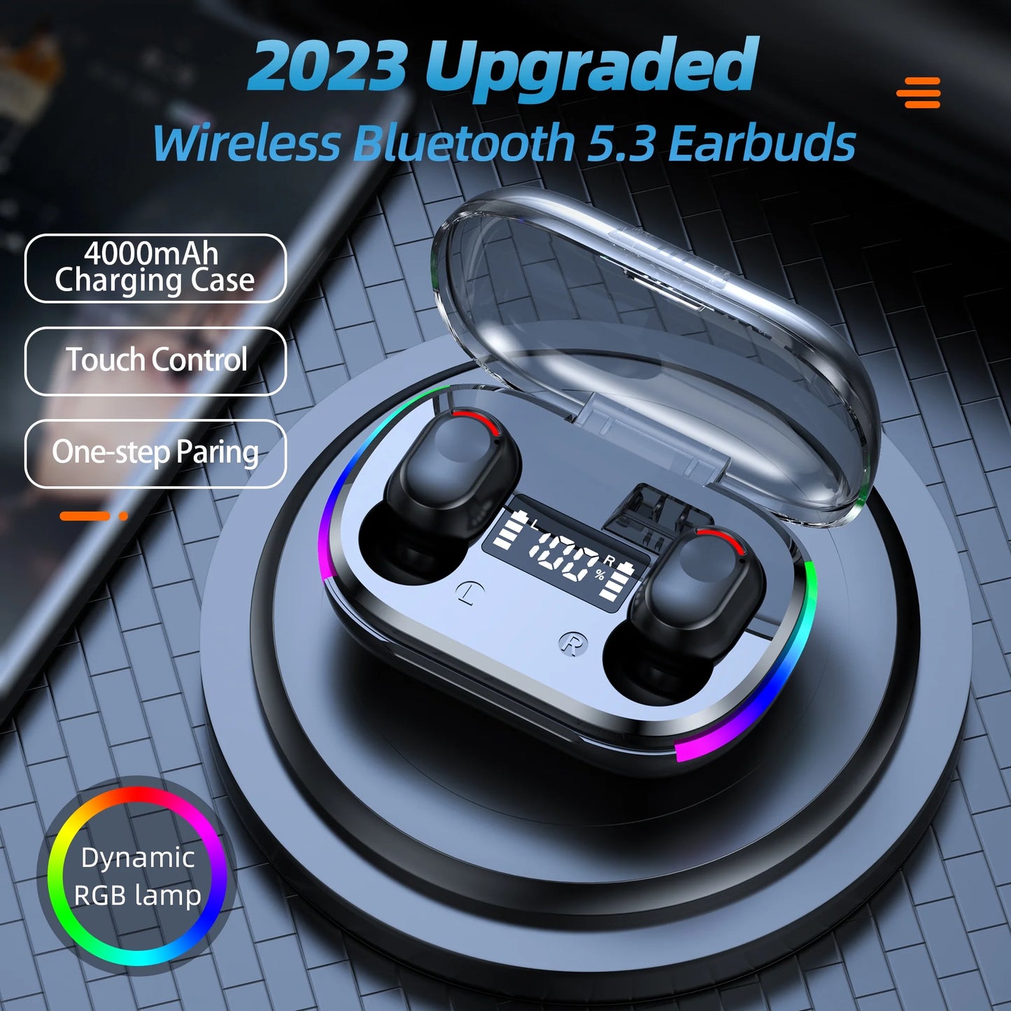 Wireless Earbuds, Bluetooth 5.3 Gaming Wireless Headphones IPX7 Waterproof TWS Deep Bass Stereo Noise Cancelling Headset in Ear with Charging Case LED Battery Display for Sport Android/Ios