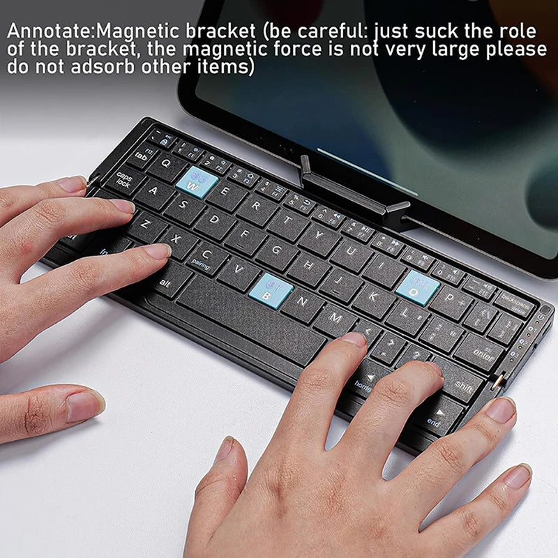 Folding Mini Keyboard Wireless Bluetooth Keypad Supported 3 Devices with Stand Rechargeable Keyboard for Phone Tablet