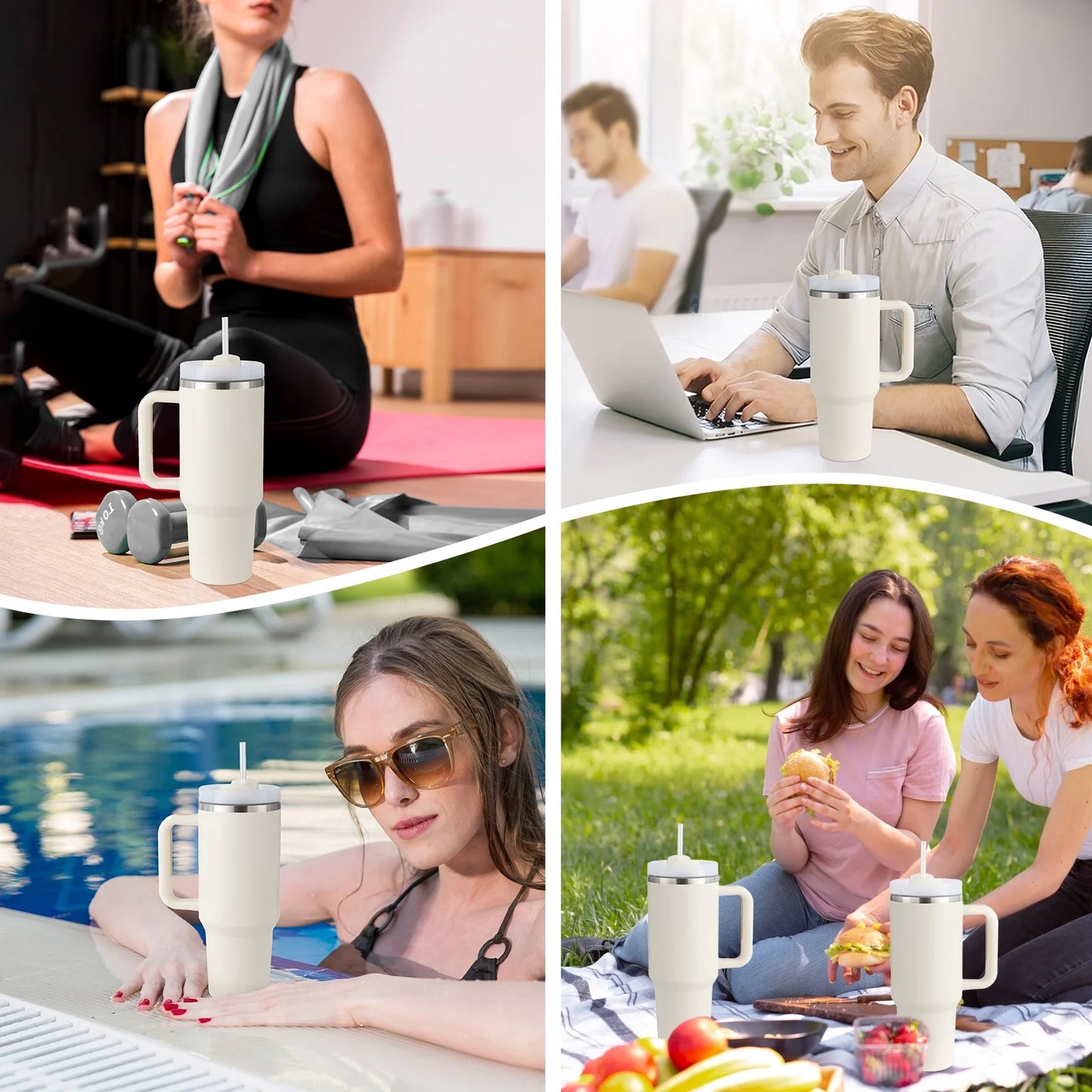 40 Oz Tumbler with Handle and Straw, Travel Mug for Car, 2-In-1 Lid Stainless Steel Tumblers