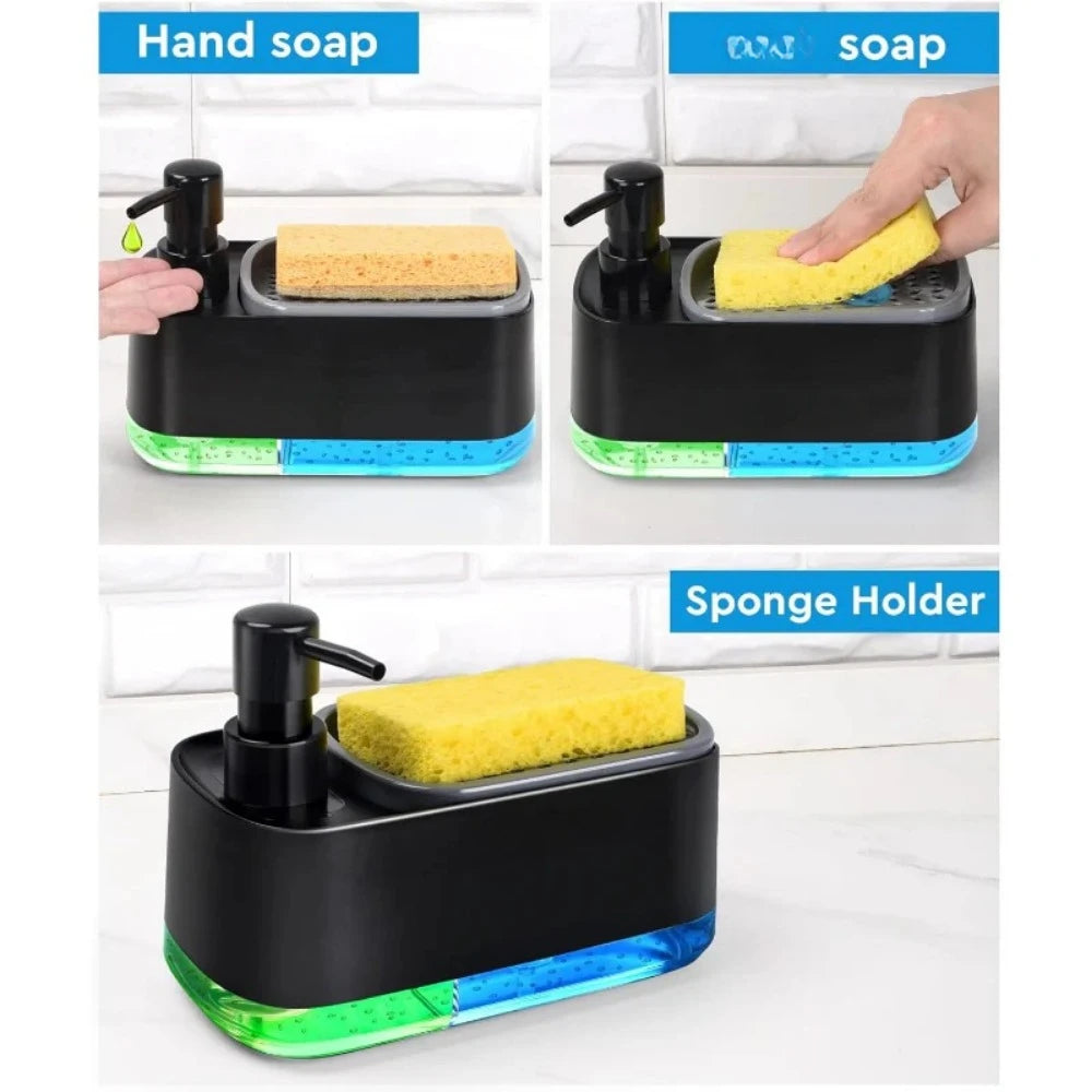 Hand and Soap Dispenser Set for Kitchen, Dual with Sponge Holder, 3-In-1 Countertop Pump for Kitchen Sink, Useful Gadgets