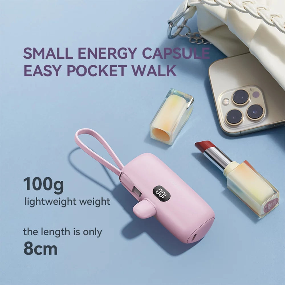 Power Fob 5000Mah Portable Power Bank with Type-C Cable & Phone Holder ā Fast Charging for Android, Black