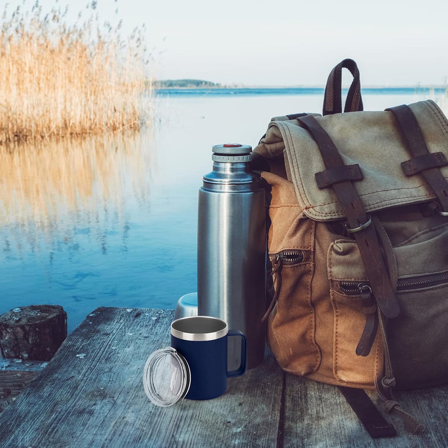 6 Pack Stainless Steel Coffee Mug, 12Oz Insulated Coffee Mug Cup with Handle, Double Wall Vacuum Coffee Cup with Lid, Insulated Caming Mug, Thermal Coffee Mug for Hot and Cold Drinks (Navy Blue)