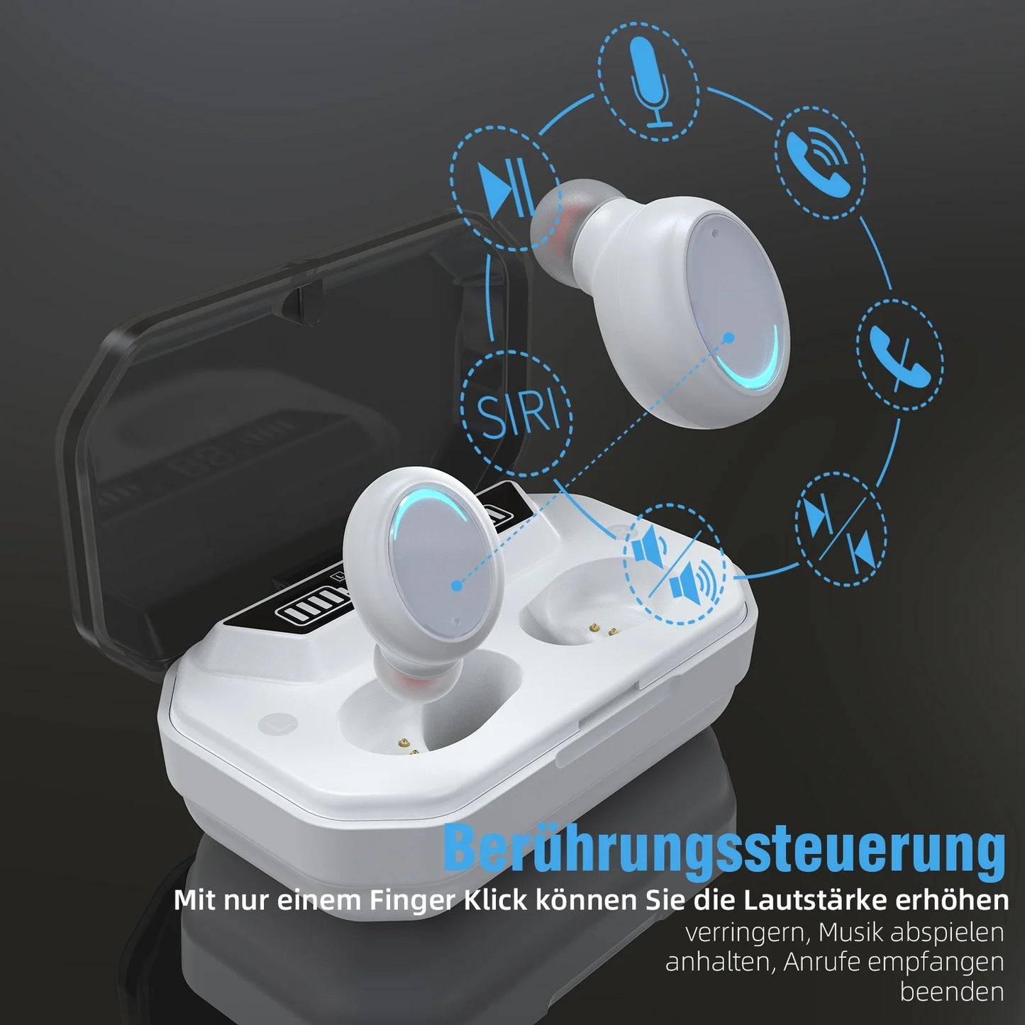 Wireless Earbuds Bluetooth 5.0 Headphones IPX7 Waterproof TWS Deep Bass Stereo Noise Cancelling Headset in Ear W/ 140H Playtime Mic USB-C Charging Case LED Battery Display for Sport Android/Ios,White