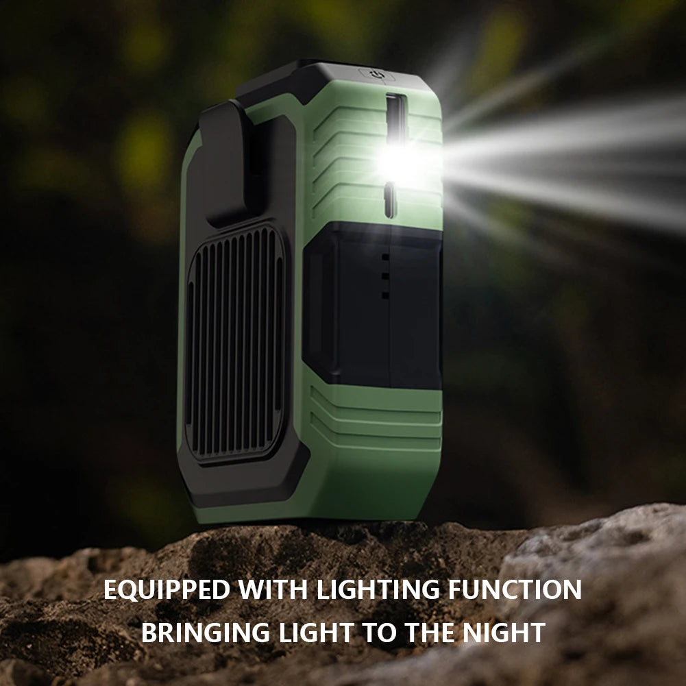 Waist Clip Fan Portable Mini Hanging Neck Fan USB Rechargeable Fan Small Outdoor Camping Waist Fan with Power Bank LED Light