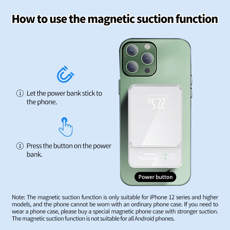 5000Mah Portable Magnetic Wireless Charging Power Bank 22.5W Super Fast Charging Digital Display Mobile Phone Power Bank