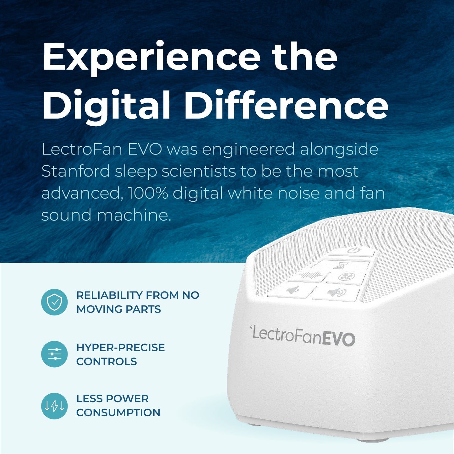 EVO White Noise Machine - Compact Sleep Sound Machine for Bedroom, Travel, Study & More - 22 Non-Looping Fan, White & Ocean Noise Variations - White