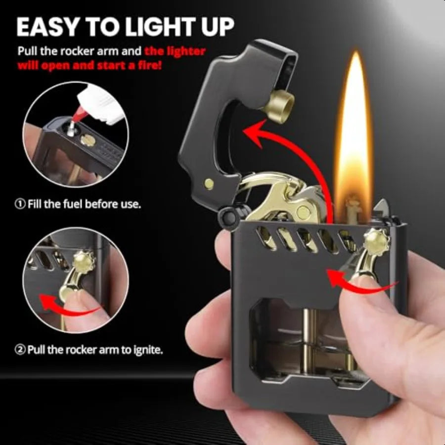 Lighter Cool Trench Lighter Mecha Metal Rocker Lighters Windproof Refillable Kerosene Lighters with Unique Transparent Visible