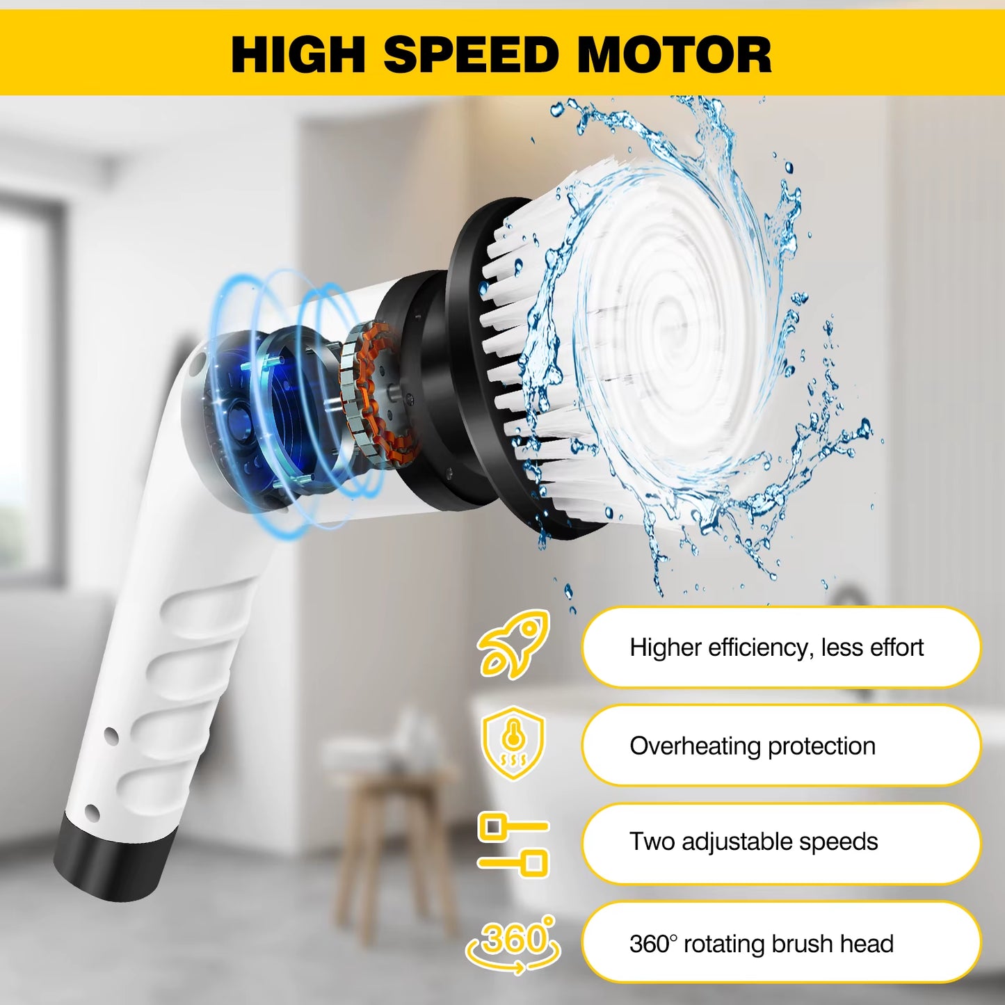 3-In-1 Electric Spin Scrubber - IPX7 Waterproof, 3 Brush Heads, 2 Speeds for Bathroom/Kitchen/Tile/Car Cleaning