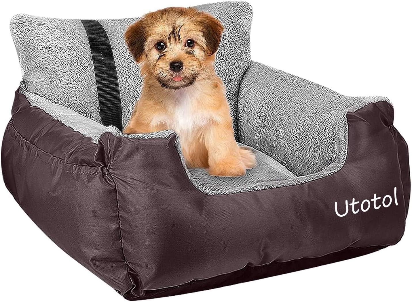 Dog Car Seat with Safety Belt, Washable Booster for Small Dogs, Anti-Slip Travel Bed for Front or Back Seat, Adjustable Buckle, Storage Pockets