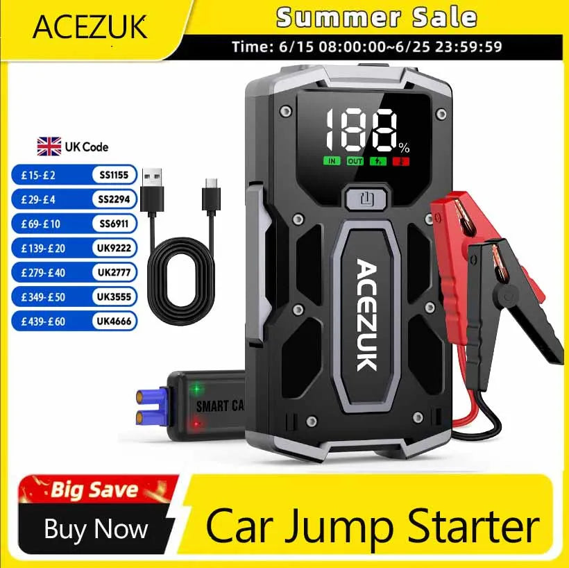 12800Mah Car Jump Starter Portable Power Bank Car Battery Booster 12V Car Starting Device for Petrol 7.0L Diesel 5.5L