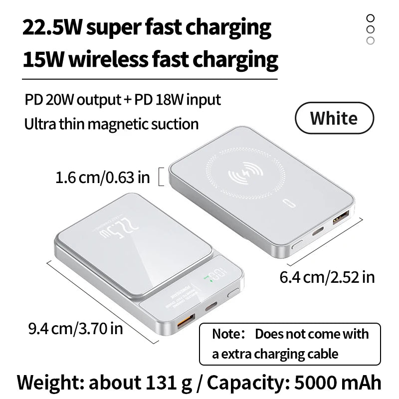 5000Mah Portable Magnetic Wireless Charging Power Bank 22.5W Super Fast Charging Digital Display Mobile Phone Power Bank