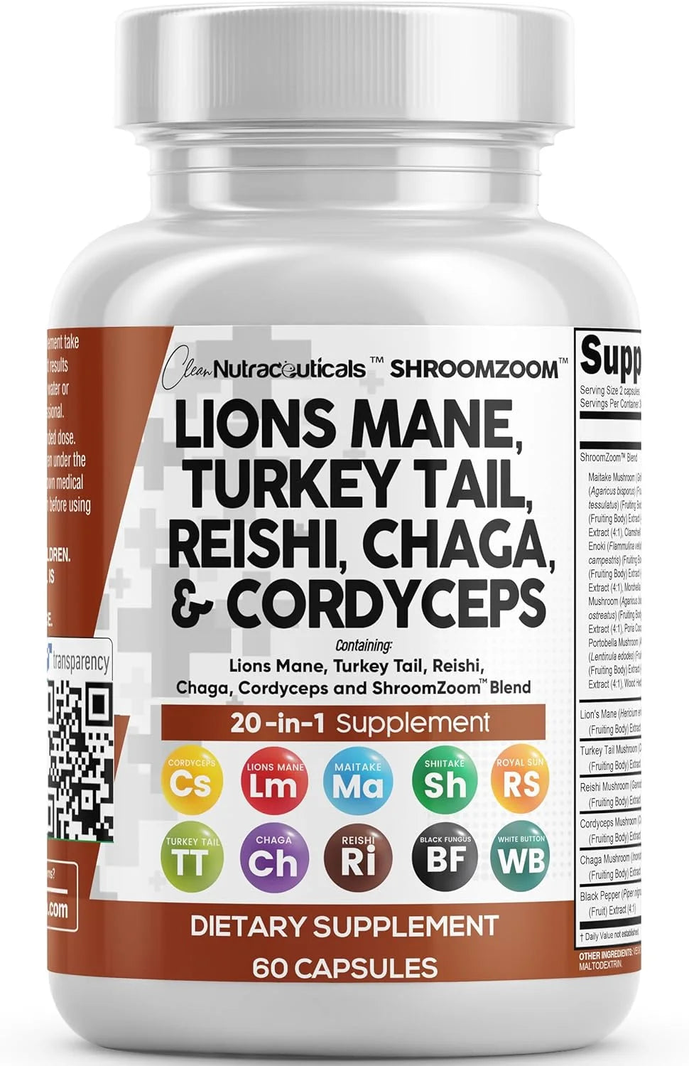 Lions Mane 3000Mg 20In1 Mushroom Supplement with Turkey Tail 2000Mg Reishi 1000Mg Cordyceps Chaga 1000Mg Maitake Meshima Poria Cocos Shiitake Oyster Porcini Enoki 60 Count