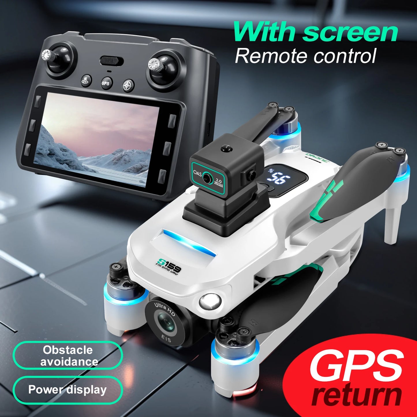 2025 Long-Endurance (2Batteries 45Min) GPS Drone Dual Cameras 5.9In LCD Remote Controller Brushless Motor Quad Obstacle Avoidanc
