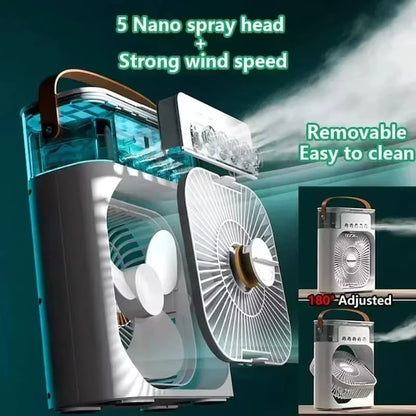 Portable 3 in 1 Air Conditioner Fan USB Plug with 3 Spray Speeds Electric Small Air Cooler LED Night Light Humidifier for Home