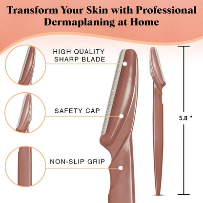 Dermaplaning Tool-12Pc Face Razors for Smooth Skin. Eyebrow Trimmer & Facial Hair Remover for Women & Men. Terracotta Design.