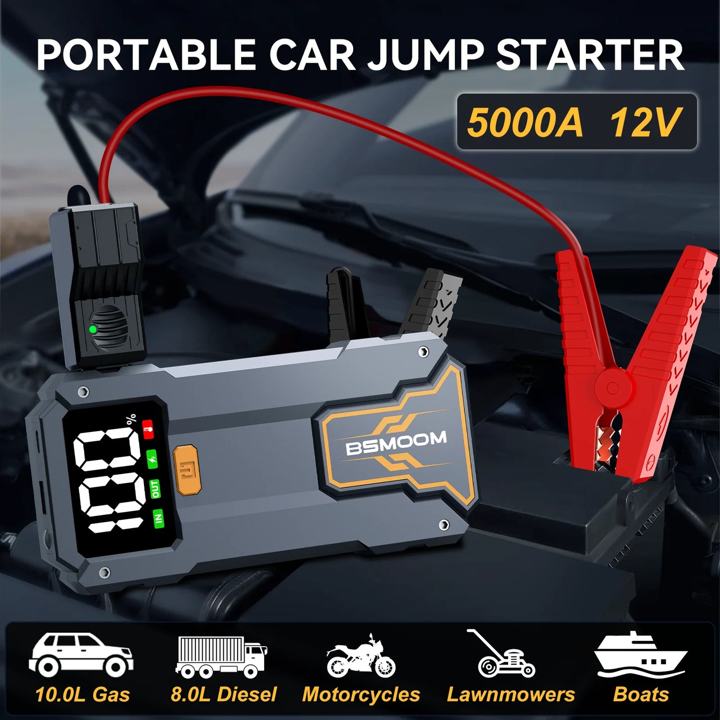 BSMOOM Jump Starter, 5000A/7000A Portable Jump Box - Car Jump Starter Battery Pack, 12V Battery Jump Starter with Carry Case
