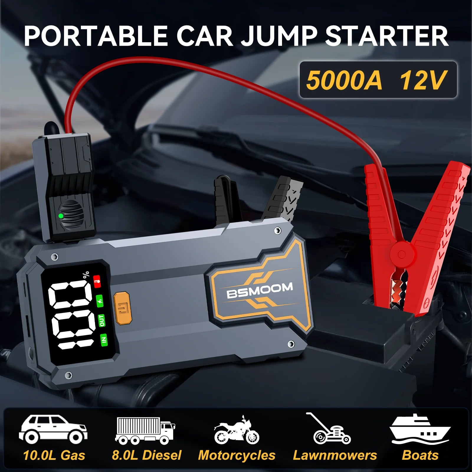 BSMOOM Jump Starter, 5000A/7000A Portable Jump Box - Car Jump Starter Battery Pack, 12V Battery Jump Starter with Carry Case