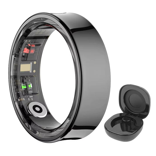 R09 Smart Ring Waterproof Health and Sleep Monitor with Temperature Tracking and Charging Case for Men and Women