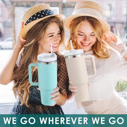 40 Oz Tumbler with Handle and Straw, Travel Mug for Car, 2-In-1 Lid Stainless Steel Tumblers
